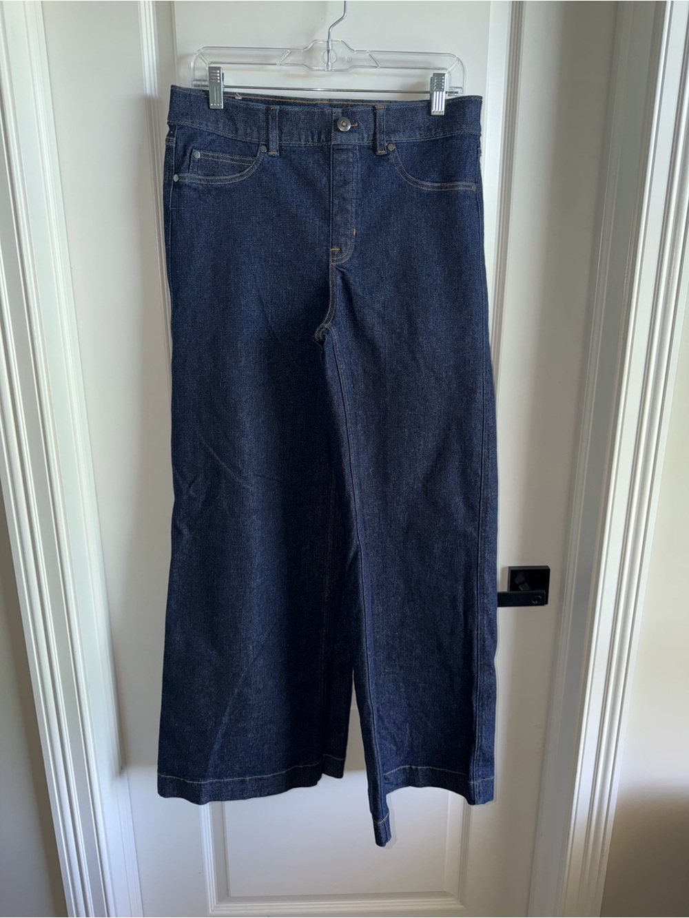 Spanx Wide Leg Jeans Dark Wash High Rise Denim Pants Size Large